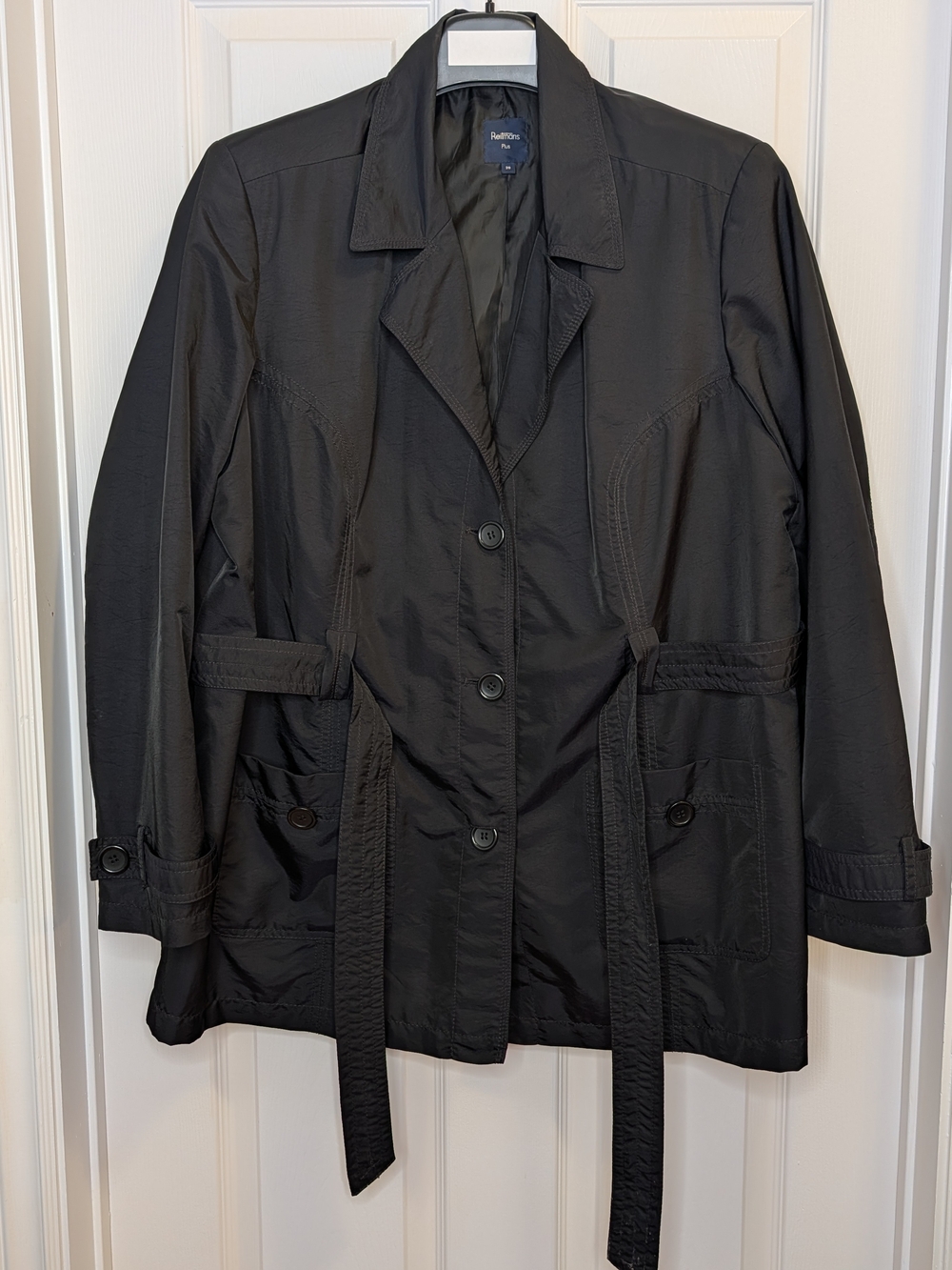 Reitmans Black Belted Trench Coat Classic Plus Size 20